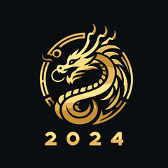 Chinese dragon symbol illustration Combining the numbers 2024 for the New Year festival 2024 - Vector