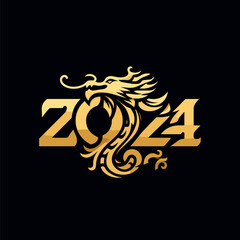 Chinese dragon symbol illustration Combining the numbers 2024 for the New Year festival 2024 - Vector