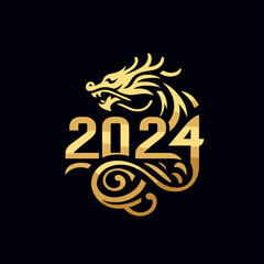 Chinese dragon symbol illustration Combining the numbers 2024 for the New Year festival 2024 - Vector