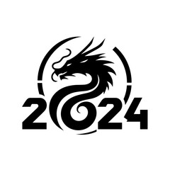 Chinese dragon symbol illustration Combining the numbers 2024 for the New Year festival 2024 - Vector