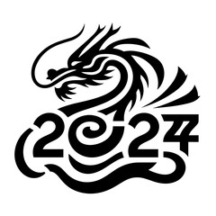 Chinese dragon symbol illustration Combining the numbers 2024 for the New Year festival 2024 - Vector