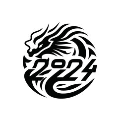 Chinese dragon symbol illustration Combining the numbers 2024 for the New Year festival 2024 - Vector