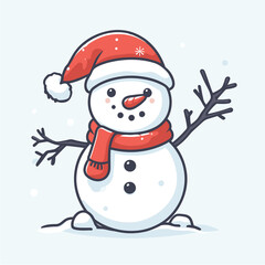 a cute snowman / a snowy winter Christmas snowman, Illustrated Vector Style, Isolated on a Transparent Background png (Generative Ai)