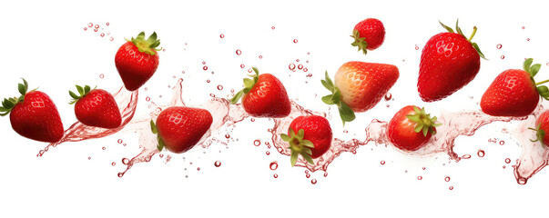 Falling Strawberries Isolated On White Background