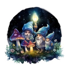 Fototapeta na wymiar Watercolor Moonlit Glow of Enchanted Mushrooms for T-shirt Design.
