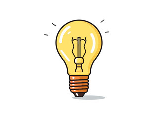 Doodle Pencil with lightbulb, cartoon sticker, sketch, vector, Illustration, minimalistic