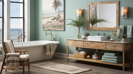 Coastal-themed bathroom with beachy decor