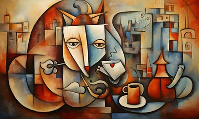 An illustration of the coffee symbol in a cubist style - obrazy, fototapety, plakaty