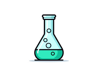 Doodle Beaker with a test tube, cartoon sticker, sketch, vector, Illustration, minimalistic