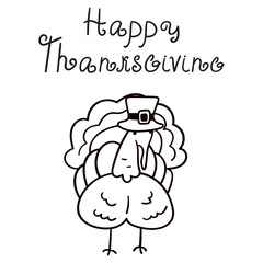 Happy thanksgiving. Turkey bird. Vector design. Outline illustration on white background.