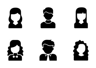 Avatar icon set. profile, user, icon, people, boy, girl, men, woman, male, female, person, man, account, icons. Black solid icon collection. Vector illustration
