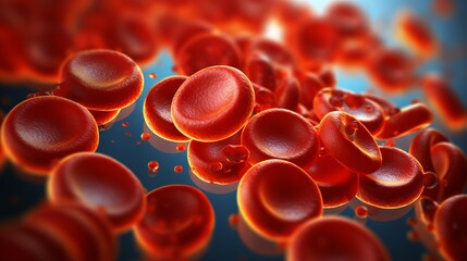 Red blood cells under microscope, scientific illustration, Blood Clot or thrombus blocking the red blood cells stream within an artery.red blood cells circulating in the blood vessels - obrazy, fototapety, plakaty