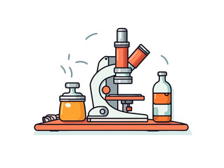 Doodle Beaker with a microscope, cartoon sticker, sketch, vector, Illustration, minimalistic