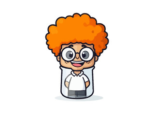 Doodle Beaker with Afro hairstyle, cartoon sticker, sketch, vector, Illustration, minimalistic