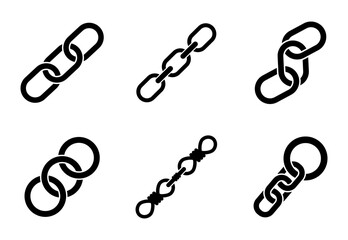 link chain icon set. linked, connect, steel, chains, metal, broken, connection, strength, network, icons. Black solid icon collection. Vector illustration