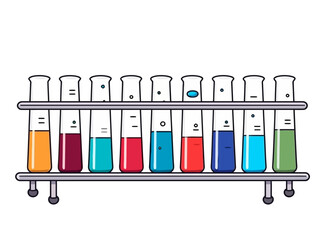 Doodle Beaker with test tube rack, cartoon sticker, sketch, vector, Illustration, minimalistic