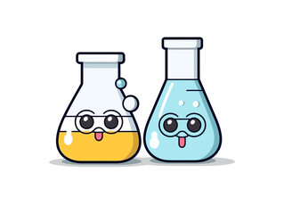 Doodle Beaker with flask, cartoon sticker, sketch, vector, Illustration, minimalistic