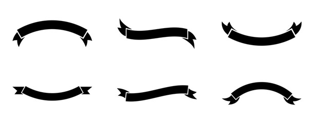 Ribbon icon set. label, badge, tags, sticker, banner, decoration, element, border, ornament, sale, tag, icons. Black solid icon collection. Vector illustration