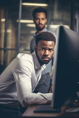 Two Men Working in an Office Environment. Fictional characters created by Generated AI.