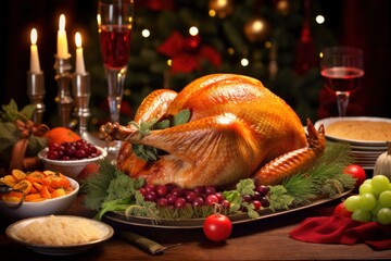 Fototapeta na wymiar Christmas turkey dinner.
