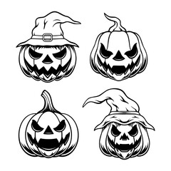 Vector collection of scary halloween pumpkins