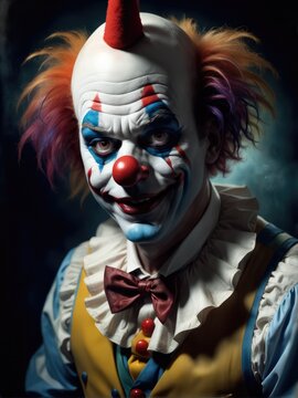 Photography of an ultra realistic clown in dramatic light