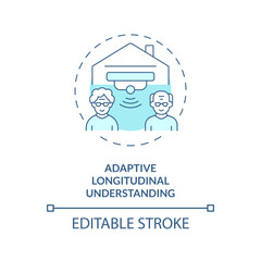 2D editable thin line icon adaptive longitudinal understanding concept, isolated vector, blue illustration representing arena.