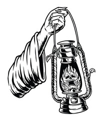 witch lantern vector line illustration