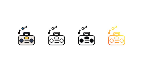 Music Box icons, color, line, glyph, gradient, Blue icon, summer icon in five variations stock illustration. 