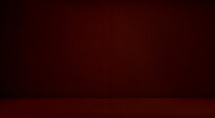 Obraz premium Red Studio Room Dark Background, Wall Bar Empty Floor Table Product Beauty, Old Counter Material Pattern Abstract Texture Design Banner Paper Vintage Kitchen Interior 3d Scene Cement Loft Minimalist.