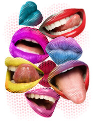 Stylish art collage. Different lips on white background