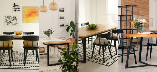 Interior design ideas. Stylish dining rooms, collage of photos