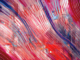 Oil painting on canvas, wave strokes artistic texture with blue and red magenta accents, abstract painting