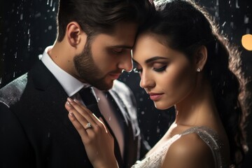 Portrait Photo of wedding young couple with romantic scene