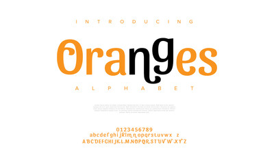 Oranges creative modern urban alphabet font. Digital abstract moslem, futuristic, fashion, sport, minimal technology typography. Simple numeric vector illustration