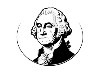 Doodle George Washington portrait, cartoon sticker, sketch, vector, Illustration, minimalistic