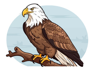 Doodle Bald eagle perched, cartoon sticker, sketch, vector, Illustration, minimalistic