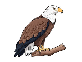 Doodle Bald eagle perched, cartoon sticker, sketch, vector, Illustration, minimalistic