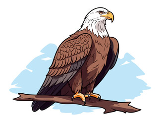 Doodle Bald eagle perched, cartoon sticker, sketch, vector, Illustration, minimalistic