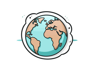 Doodle Globe inside speech bubble, cartoon sticker, sketch, vector, Illustration, minimalistic
