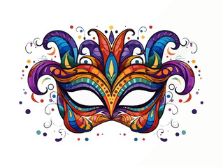 Doodle Mardi Gras mask with beads, cartoon sticker, sketch, vector, Illustration, minimalistic