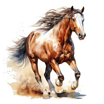 Horse running in watercolor design.