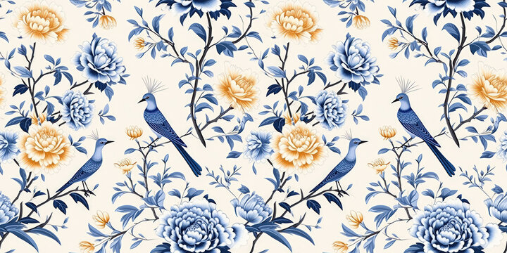 chinoiserie chinese vase seamless pattern tile background wallpaper - good for tapestry, cloth, fabric printing