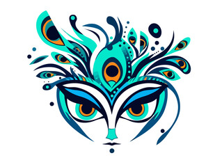 Doodle Peacock Mask, cartoon sticker, sketch, vector, Illustration, minimalistic
