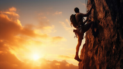 A climbers silhouette against the setting sun,  embodying the spirit of achievement