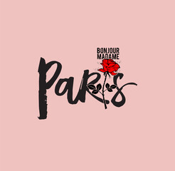 Bonjour Paris . Typography graphic print, Abstract fashion drawing for t-shirts. creative design for girls. Illustration in modern style for clothes. Girlish print © goank graphic