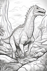 Anti stress coloring book page of dinosaur in a line art hand drawn style for kids and teens