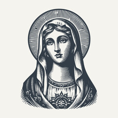 Holy Mary. Vintage woodcut engraving style vector illustration.