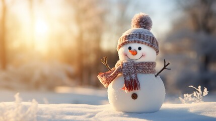 snowman on Christmas bokeh background