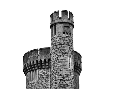 Old celtic castle tower, Blackrock castle in Ireland. Blackrock Observatory fortress over transparent background png illustration